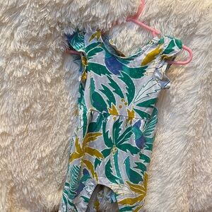 Tea Collection Green and Yellow Leaf Print Bodysuit